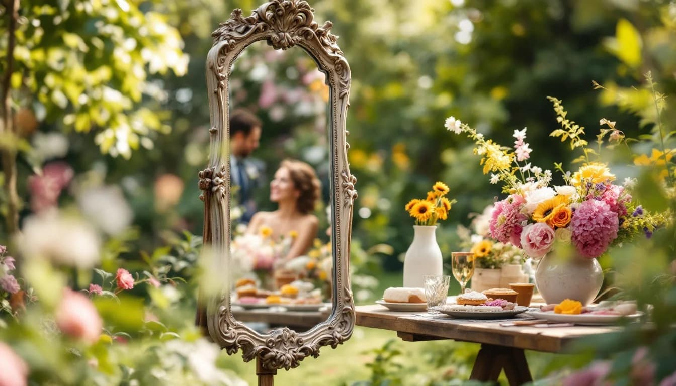 Magic Mirror Photo Booth For Parties — Guests dressed for a wedding in the South West of England posing with colourful Magic Mirror Photo Booth For Parties — Guests dressed for a wedding in the South West of England posing with colourful