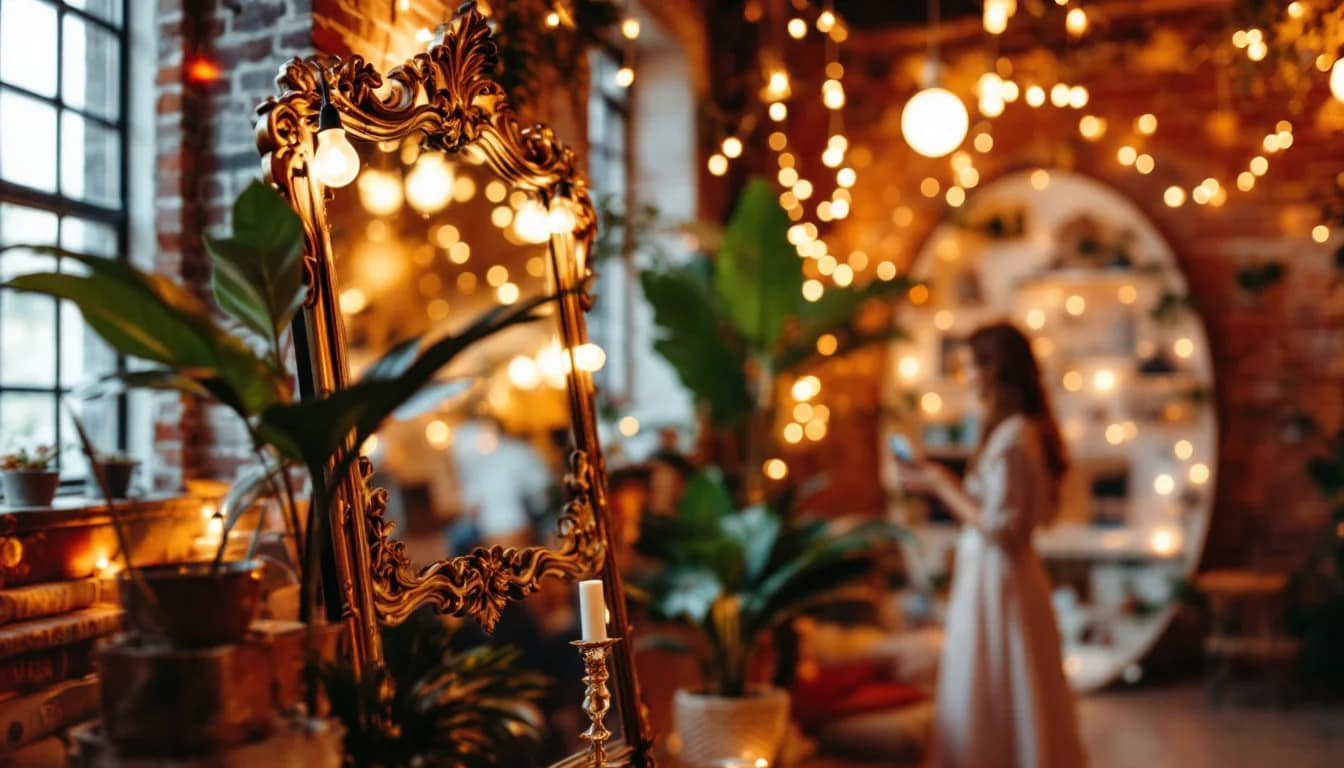 Magic Mirror Hire For Corporate Events — A close-up of a magic mirror and selfie pod set up at a company awards night in Magic Mirror Hire For Corporate Events — A close-up of a magic mirror and selfie pod set up at a company awards night in